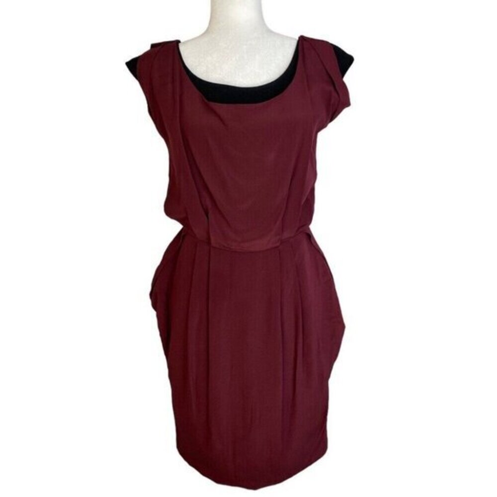 Fendi Burgundy Black Draped Cowl Neck‎ Tulip Dress IT 40 US 4 Exposed Zipper